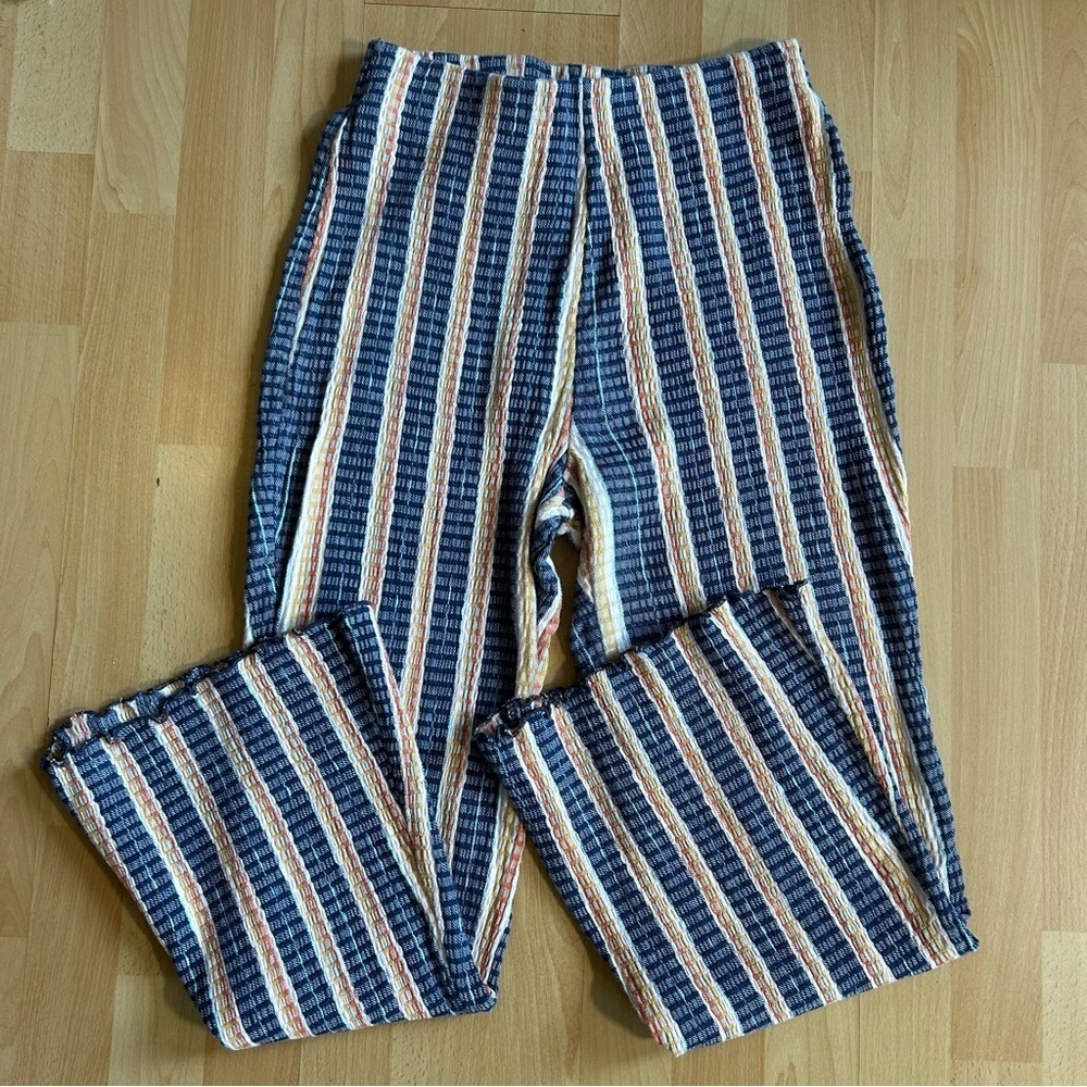 Free People Fine Line Slim High Waist Flare Striped Textured Pant Small Boho - Picture 10 of 13